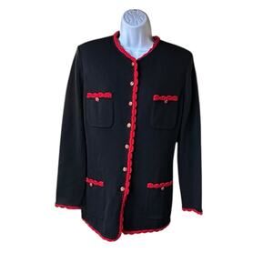 St. John Collection Black Knit Jacket Red Trim Santana Knit Women’s Small